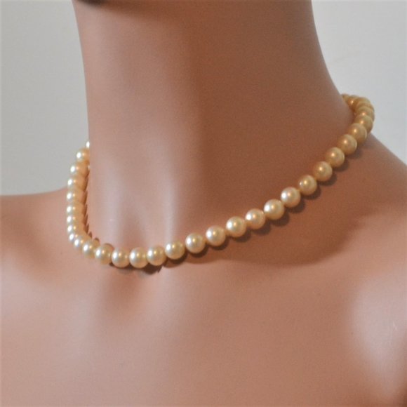 Vintage Majorica Cream Rose Pearl Choker Necklace 8mm - Picture 9 of 11